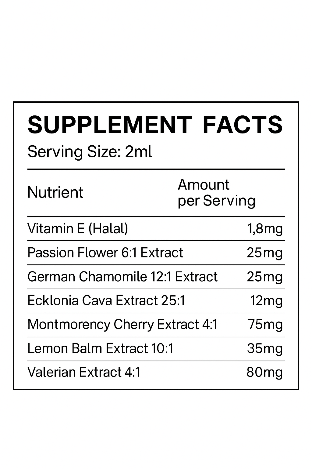 INORA Was It All A Dream supplement facts panel with ingredients and nutrition values